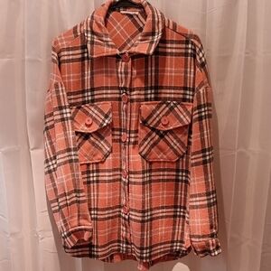 Timing Orange and Black Plaid Shirt Jacket